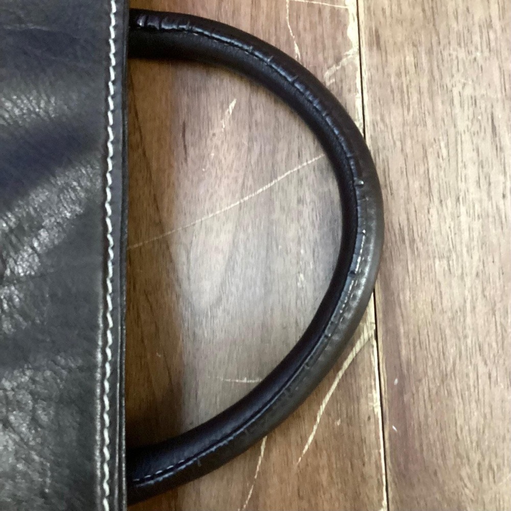 Buti Italy Dark Brown Pebbled Leather Satchel Handbag Contrast Stitch Brass Lock - Picture 12 of 14